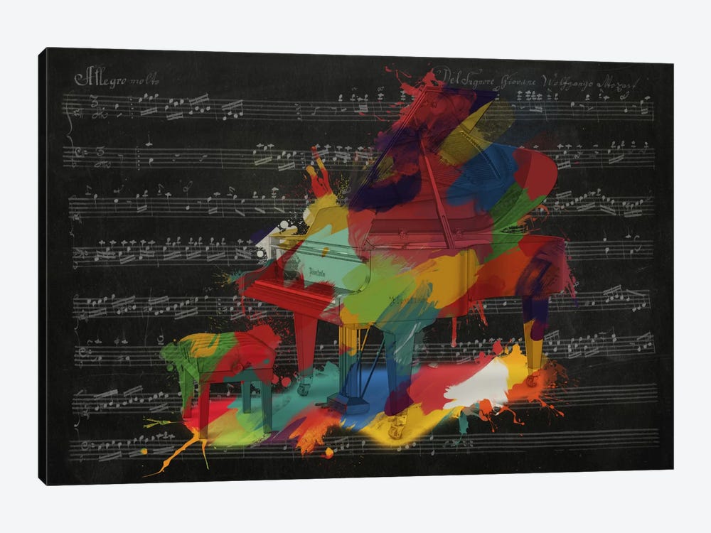 Multi-Color Piano on Black Music Sheet #2 by Unknown Artist 1-piece Canvas Art