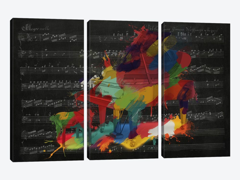 Multi-Color Piano on Black Music Sheet #2 by Unknown Artist 3-piece Canvas Art