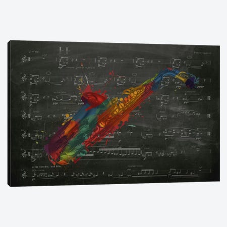 Multi-Color Saxophone on Black Music Sheet #2 Canvas Print #MIC112} by Unknown Artist Canvas Art