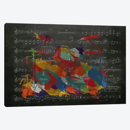 Multi-Color Drums on Black Music Sheet #2 Canvas Print #MIC38} by Unknown Artist Canvas Wall Art
