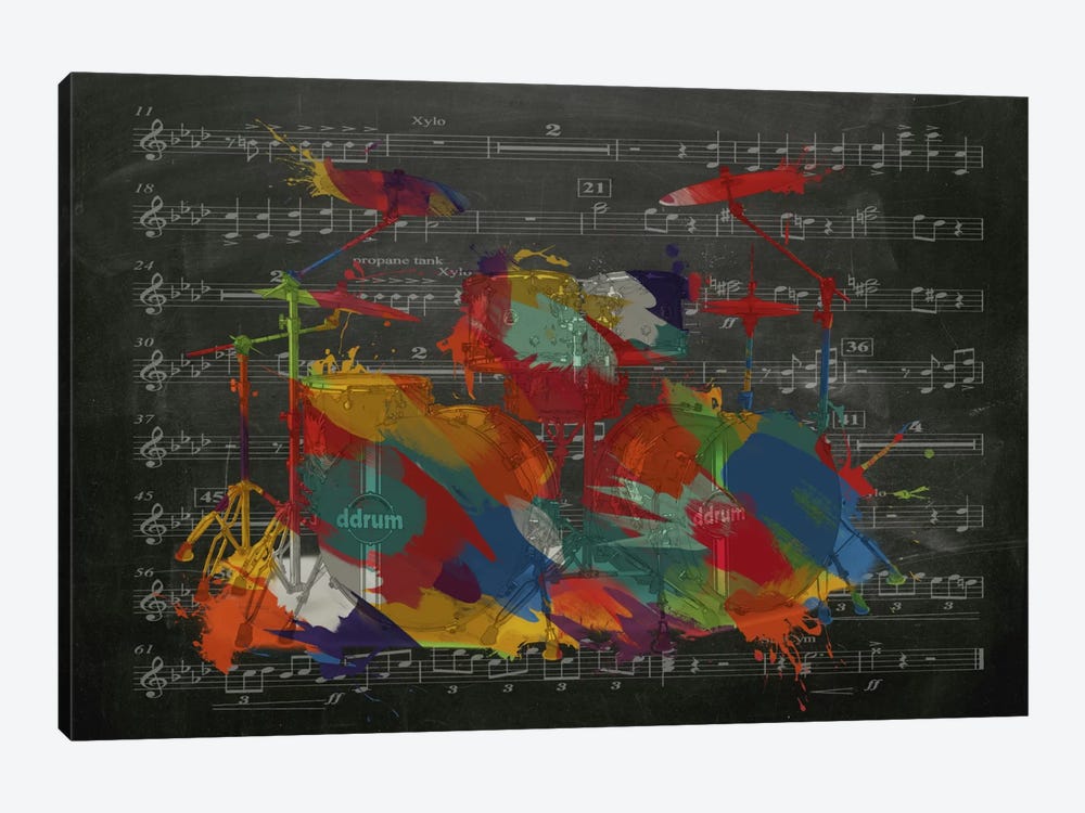 Multi-Color Drums on Black Music Sheet #2 1-piece Canvas Art Print