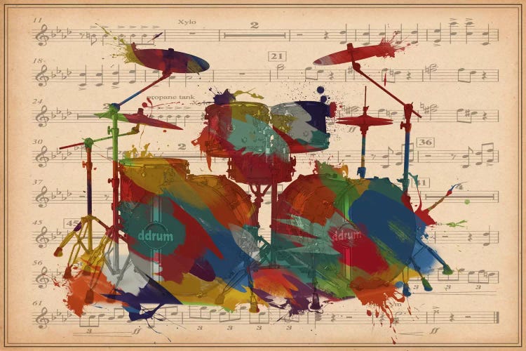 Multi-Color Drums on Music Sheet #2 by Unknown Artist wall art