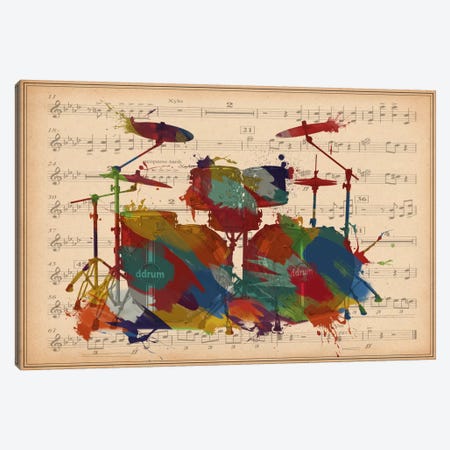 Multi-Color Drums on Music Sheet #2 Canvas Print #MIC40} by Unknown Artist Canvas Art Print