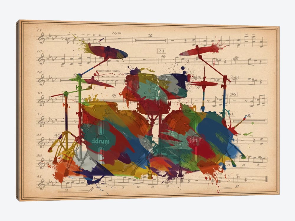 Multi-Color Drums on Music Sheet #2 by Unknown Artist 1-piece Canvas Wall Art