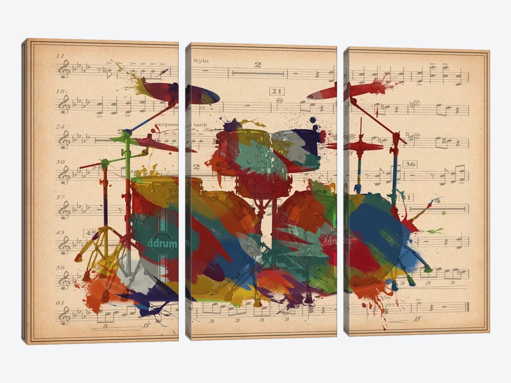 Multi-Color Drums on Music Sheet #2 by Unknown Artist 3-piece Canvas Artwork