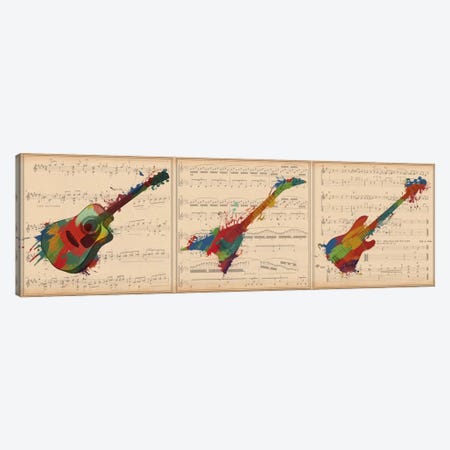 Multi-Color Guitar Trio: Acoustic Guitar, Electric Guitar, Bass Guitar Panoramic Canvas Print #MIC56} by Unknown Artist Art Print