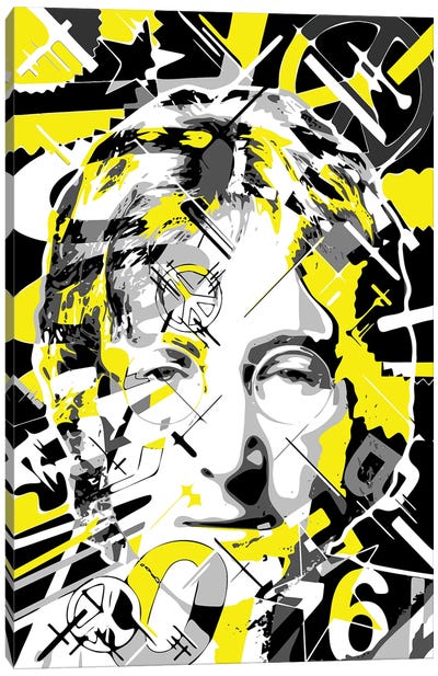 John Lennon Canvas Art Print - Black, White & Yellow Art