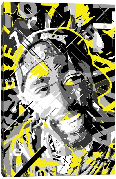 Tupac Canvas Art Print - Black, White & Yellow Art