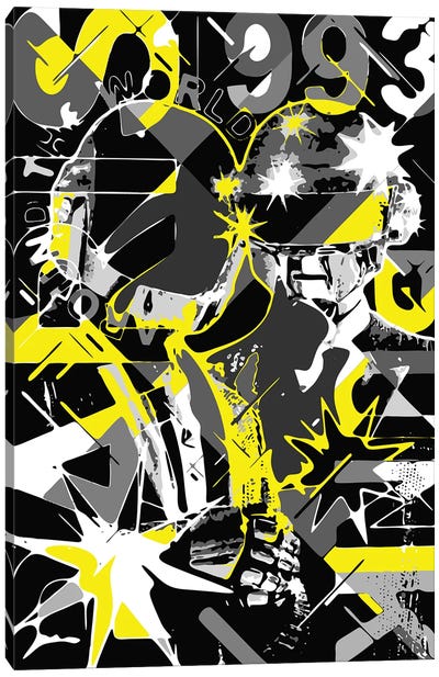 Daft Punk Canvas Art Print - Black, White & Yellow Art