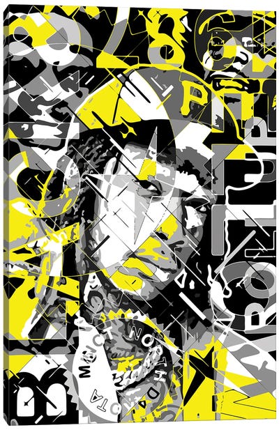 Wiz Khalifa Canvas Art Print - Black, White & Yellow Art