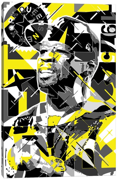 50 Cent Canvas Art Print - Black, White & Yellow Art