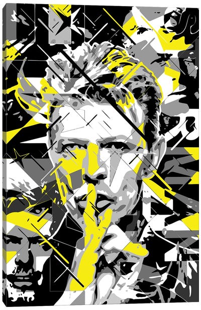 David Bowie Canvas Art Print - Black, White & Yellow Art