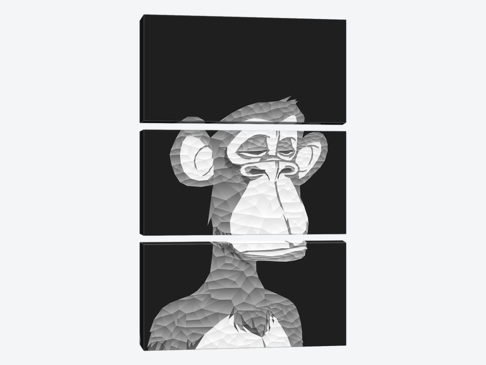 Low Poly Grey Bored Ape by Cristian Mielu 3-piece Canvas Art Print