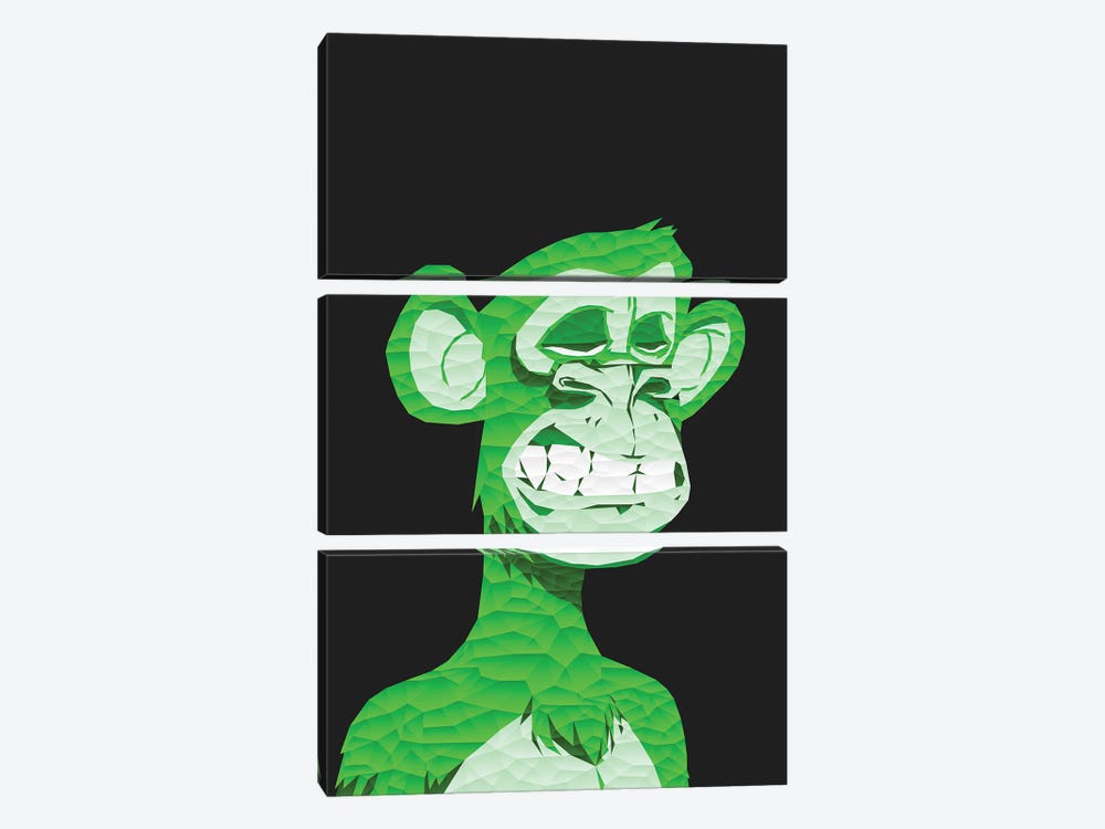 Low Poly Green Bored Ape by Cristian Mielu 3-piece Art Print