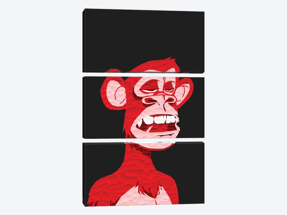 Low Poly Red Bored Ape by Cristian Mielu 3-piece Canvas Wall Art