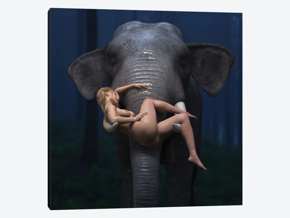 Elephant Carries A Young Woman by Mike Kiev 1-piece Canvas Art Print