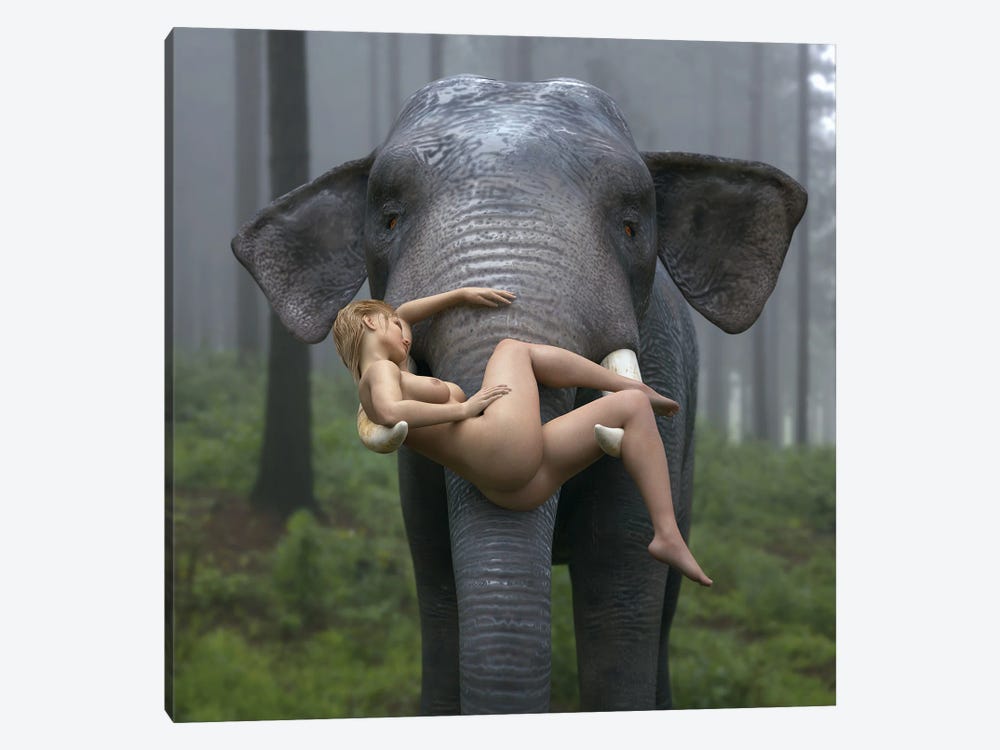 Wild Elephant Carries A Young Woman by Mike Kiev 1-piece Canvas Artwork