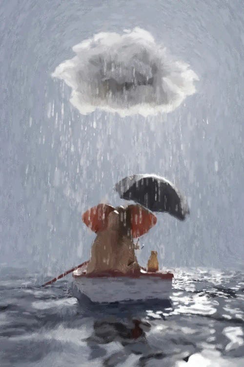 An Elephant And A Dog Float In A Boat In The Rain III