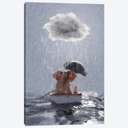 An Elephant And A Dog Float In A Boat In The Rain III Canvas Print #MII114} by Mike Kiev Canvas Print