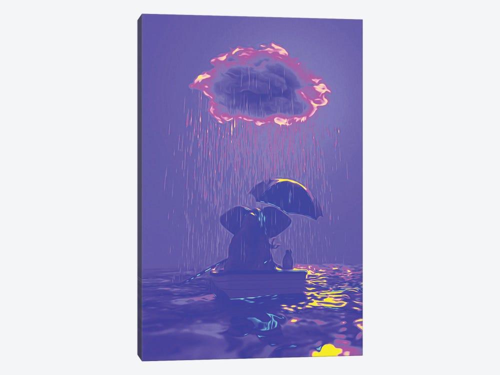 An Elephant And A Dog Float In A Boat In The Rain IV by Mike Kiev 1-piece Canvas Wall Art