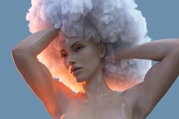 Mike Kiev: Young Woman With A Cloud On Her Head by Mike Kiev