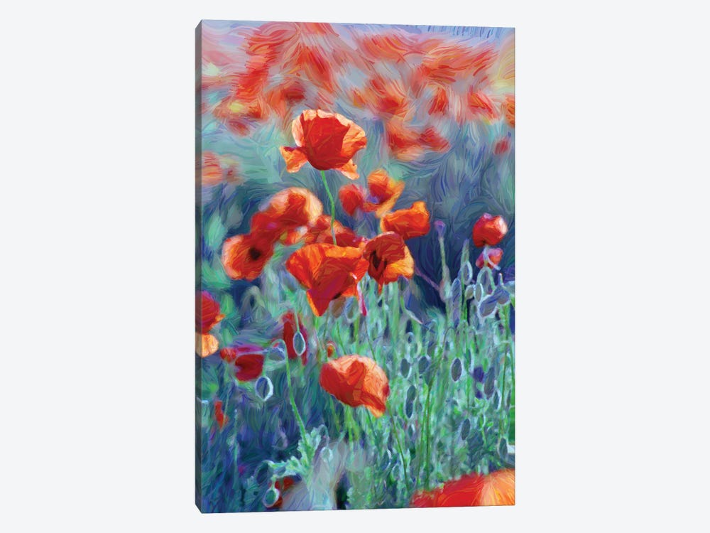 Field Of Red Poppies, Digital Painting by Mike Kiev 1-piece Canvas Wall Art