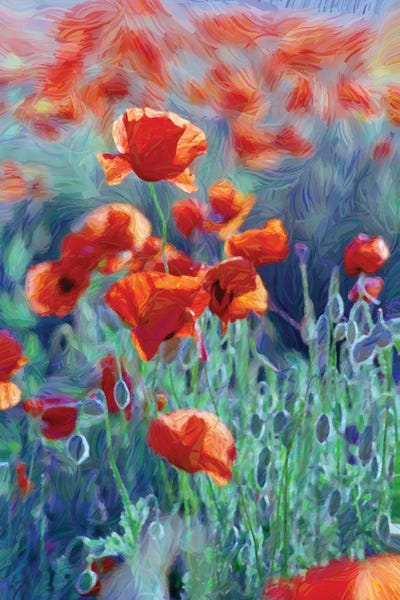 Mike Kiev: Field Of Red Poppies, Digital Painting by Mike Kiev