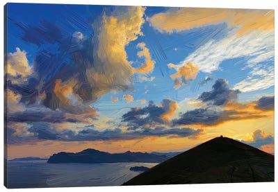 Clouds Over Mountains And Sea At Sunset, Digital Painting Canvas Art Print - Mike Kiev