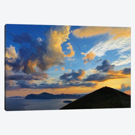 Clouds Over Mountains And Sea At Sunset, Digital Painting Canvas Print #MII125} by Mike Kiev Canvas Art