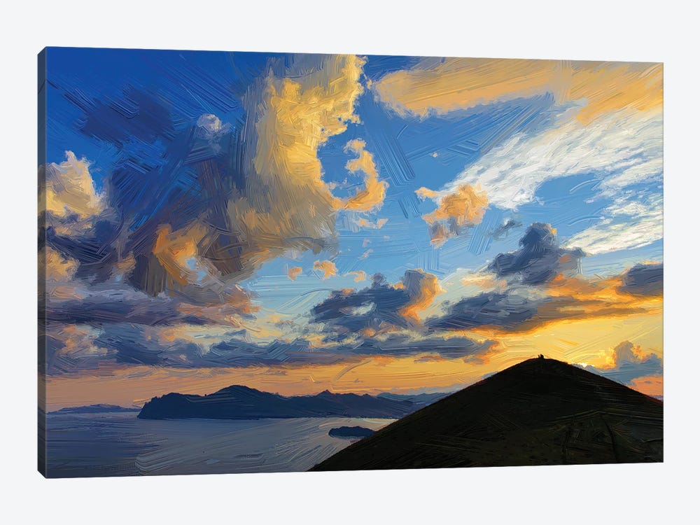 Clouds Over Mountains And Sea At Sunset, Digital Painting by Mike Kiev 1-piece Canvas Art