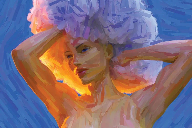 Young Woman With A Lush Curly Hairstyle, Digital Painting