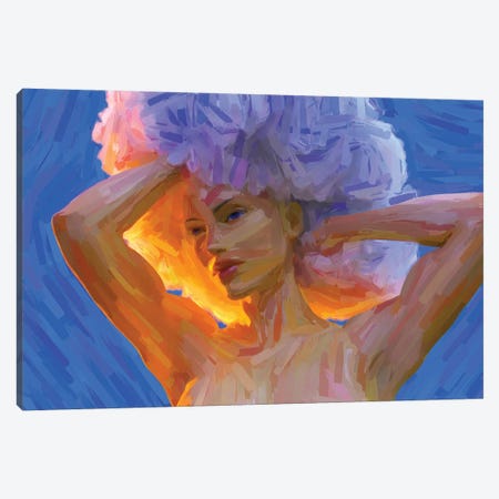 Young Woman With A Lush Curly Hairstyle, Digital Painting Canvas Print #MII126} by Mike Kiev Canvas Wall Art