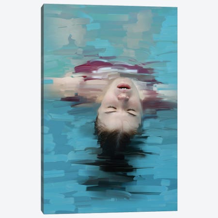 Young Woman Relaxing In Blue Water, Stylization Of Painting Canvas Print #MII138} by Mike Kiev Canvas Artwork