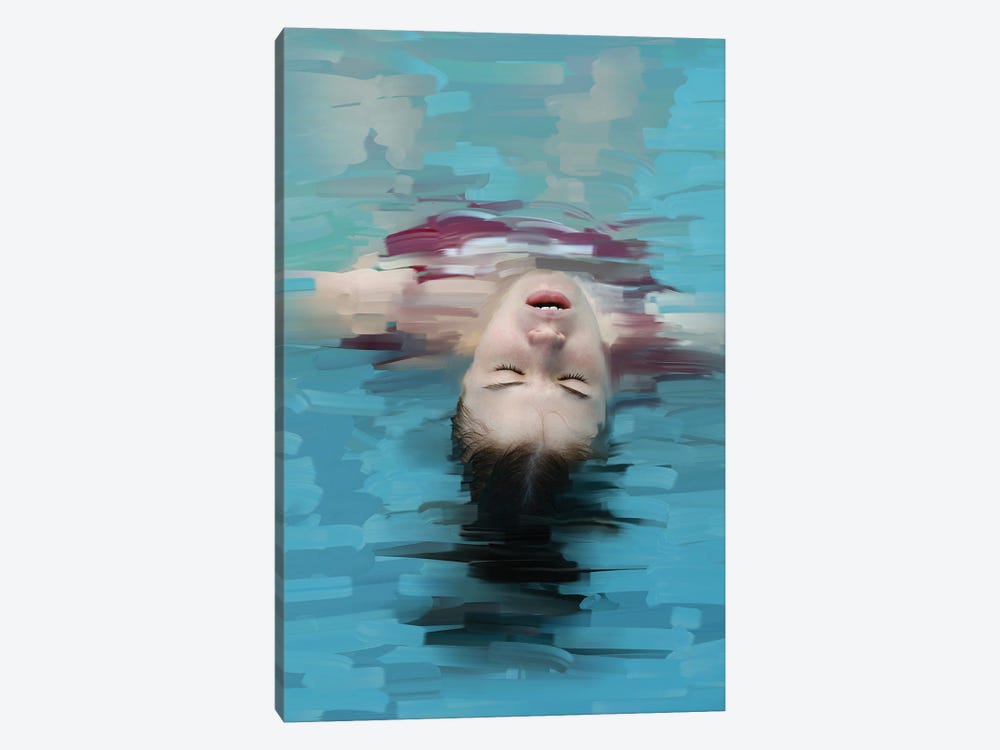 Young Woman Relaxing In Blue Water, Stylization Of Painting by Mike Kiev 1-piece Canvas Artwork