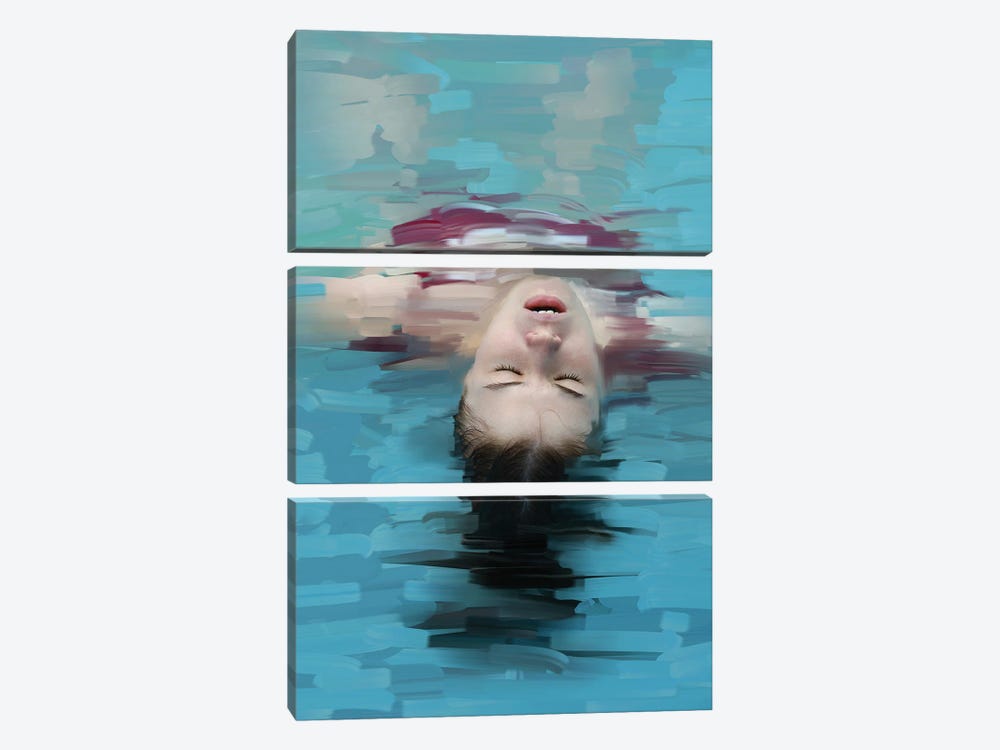 Young Woman Relaxing In Blue Water, Stylization Of Painting by Mike Kiev 3-piece Canvas Artwork