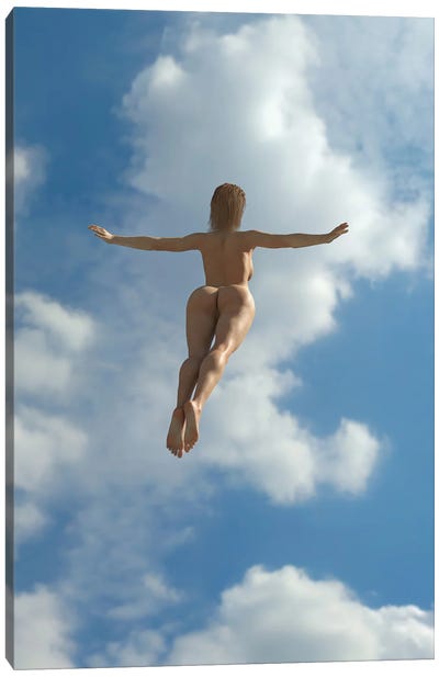 Woman Flying In The Sky Canvas Art Print - Mike Kiev