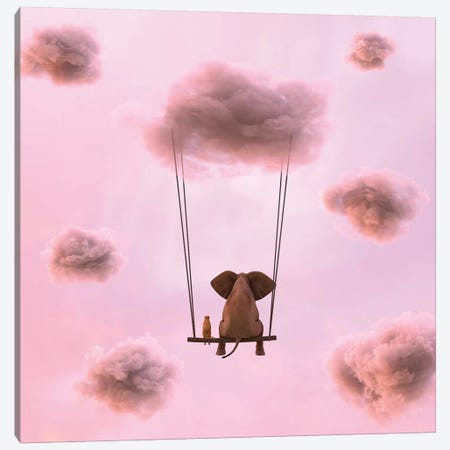Elephant And Dog Are Flying On A Cloud Canvas Print #MII14} by Mike Kiev Canvas Art Print