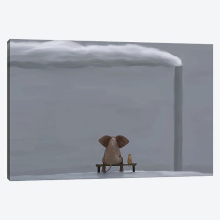 Elephant And Dog In Winter Landscape Canvas Print #MII150} by Mike Kiev Canvas Artwork