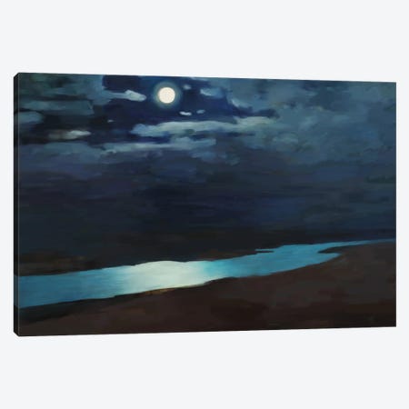 Moonlit Night Over The River Canvas Print #MII151} by Mike Kiev Canvas Art