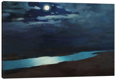 Moonlit Night Over The River Canvas Art Print - Mike Kiev