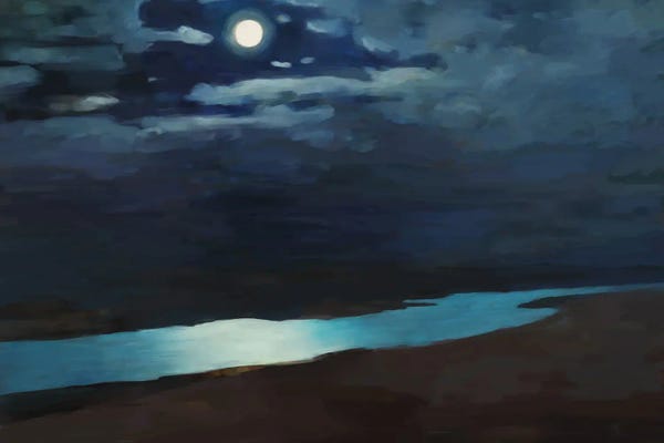 Mike Kiev: Moonlit Night Over The River by Mike Kiev