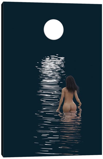 Young Woman Bathes In Dark Water Canvas Art Print - Mike Kiev