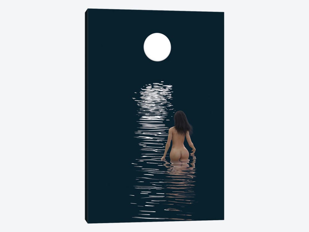 Young Woman Bathes In Dark Water by Mike Kiev 1-piece Art Print