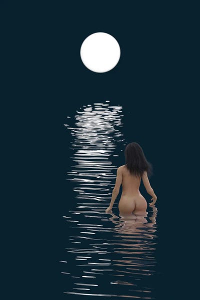 Mike Kiev: Young Woman Bathes In Dark Water by Mike Kiev