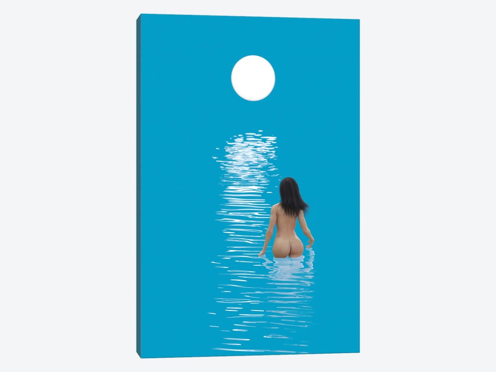 Young Woman Bathes In Blue Water by Mike Kiev 1-piece Canvas Art Print