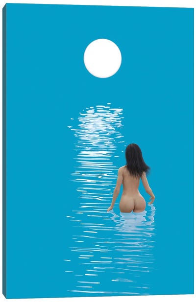 Young Woman Bathes In Blue Water Canvas Art Print - Mike Kiev