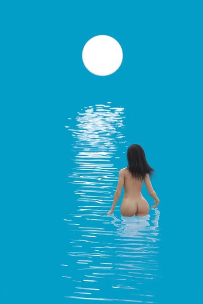 Young Woman Bathes In Blue Water