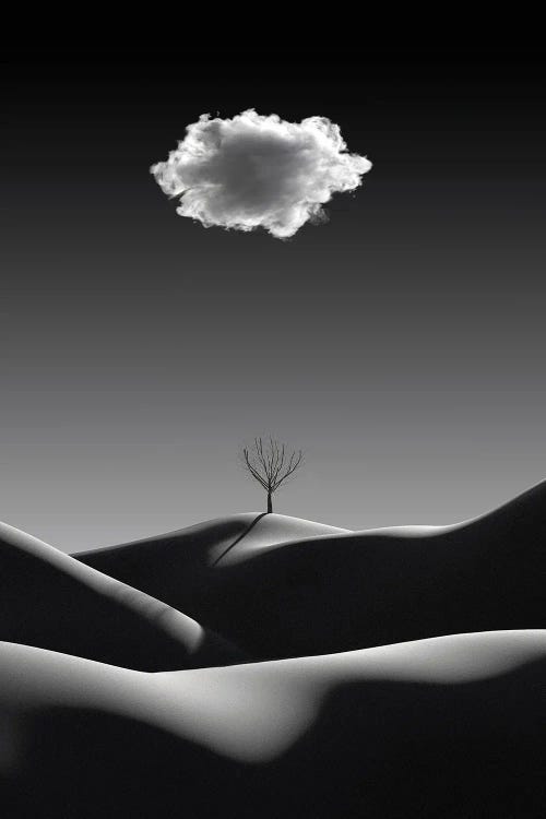 Black And White Minimalist Landscape With White Cloud