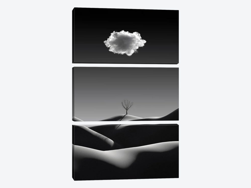 Black And White Minimalist Landscape With White Cloud by Mike Kiev 3-piece Canvas Print