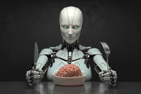 Robots: Robot Eats The Human Brain by Mike Kiev